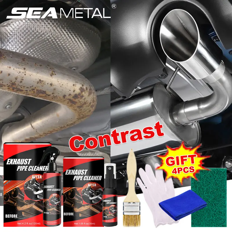 SEAMETAL-limpiador de tubos de escape para motocicleta y coche, eliminador de óxido con guantes de goma y cepillo, juego de herramientas de mantenimiento y reparación, 30/120ml