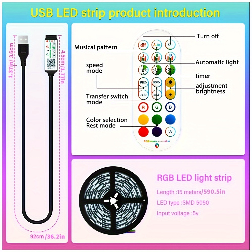 1-30M USB LED Strip Lights APP Control Color Changing 5050 RGB Led Light Flexible Lamp Tape for Room Decor TV Backlight Diode