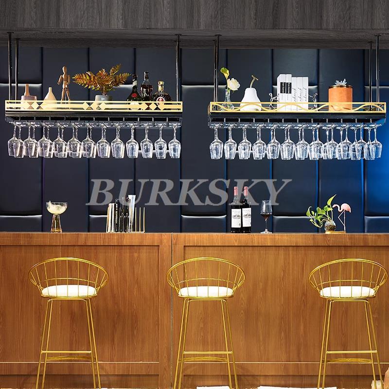 Metal Wine Glass Rack Upside Down Ceiling Hanging Goblet Glass Cup Holder Hanger Storage Home Bar Pub Wine Shelf Rack