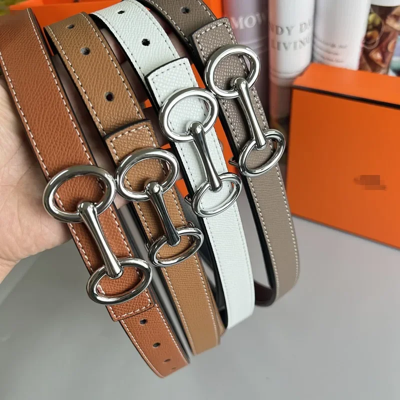 Nuevo cinturón fino de cuero de vaca con hebilla lisa de lujo para mujer, cinturón estilo Instagram Simple y de moda de 2,5 cm