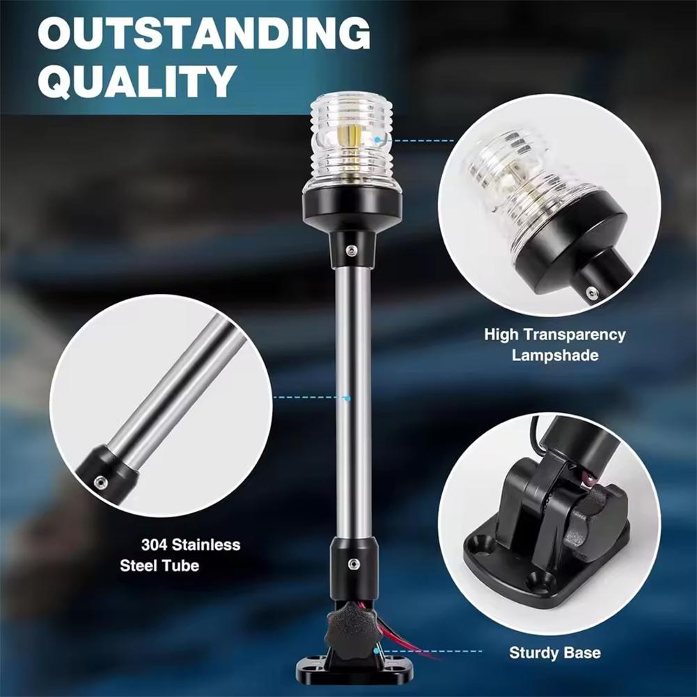 Luz de âncora para barco, à prova d'água, 9 polegadas, luzes de navegação marinhas dobráveis brancas para barcos, led para pontão, jon