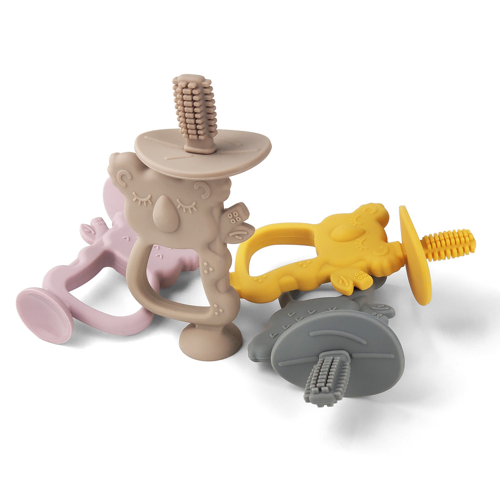 1 Uds. Cepillo de dientes de entrenamiento de silicona para bebé, sin BPA, Animal, Koala, mordedor seguro para niños, juguetes para masticar, anillo de dentición, accesorios para bebés