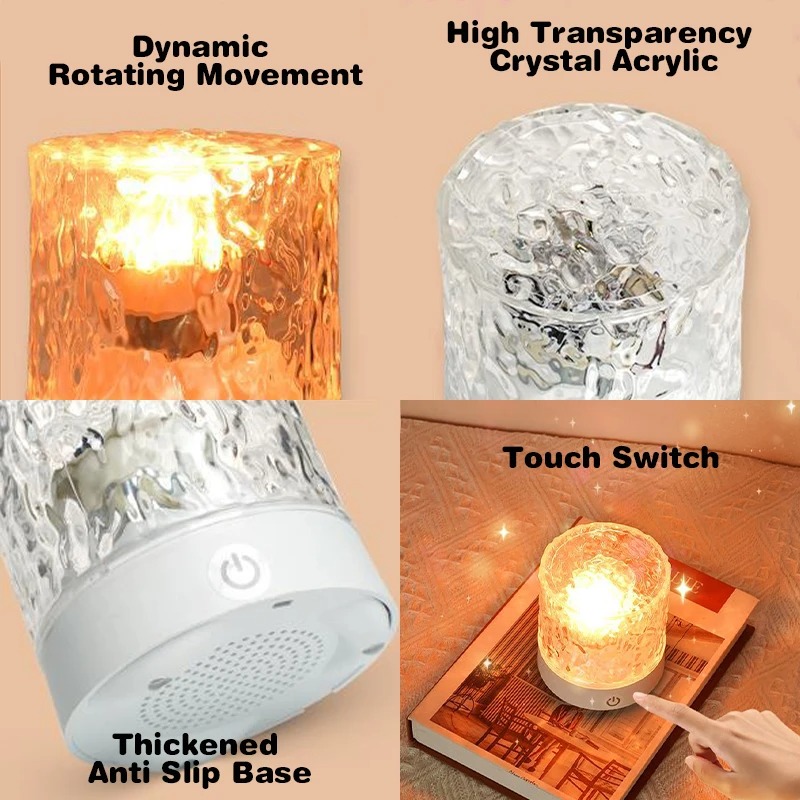 Projetor de ondulação de água led luz noturna 16 cores chama rgb lâmpada de cristal regulável para sala de estar estudo quarto decoração de casa luz