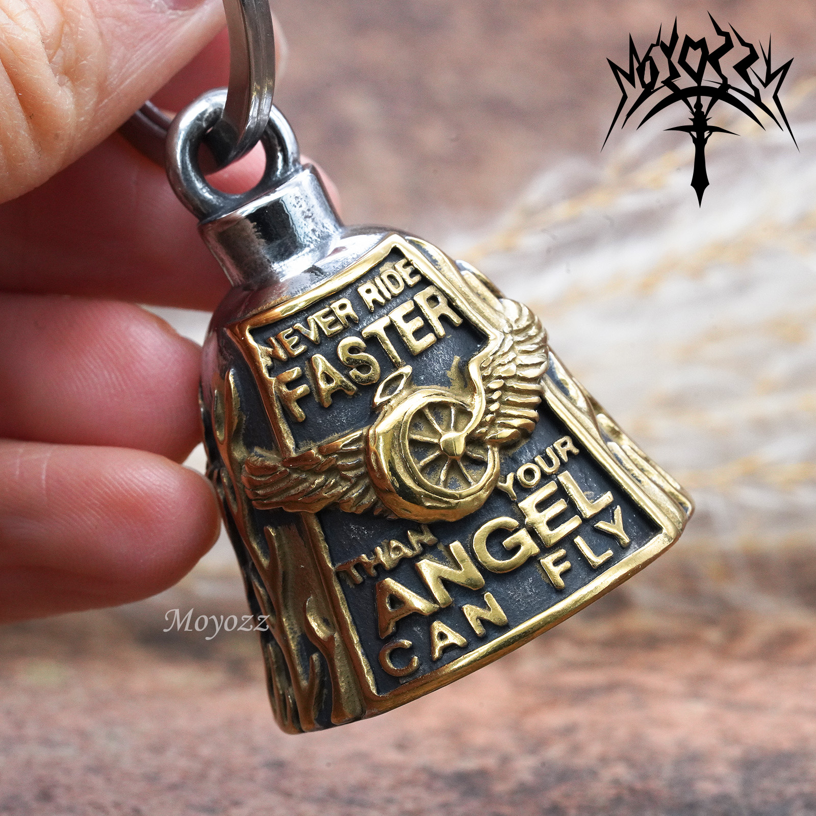Motorcycle Bike Bell Angel Wing Wheel Never Ride Faster Than Your Angel Can Fly charm mother road Gift & FREE Bell Hanger