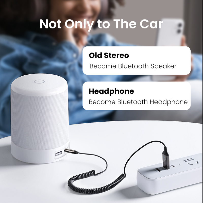 UGREEN Bluetooth 5.3 Адаптер громкой связи Bluetooth 3,5 мм AUX Музыкальная навигация Потоковое микрофон для звонков Автомобиль