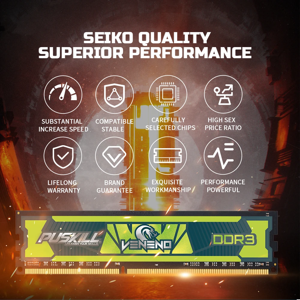 Puskill Veneno Ddr3 Memoria Ram 8Gb 4Gb 1600Mhz 1333Mhz 1.5V 240-Pin Desktop Udimm Dimm Geheugen