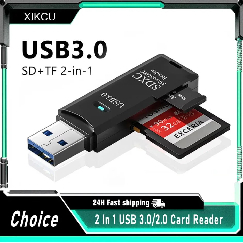Lector de tarjetas USB 3,0/2,0 multifuncional 2 en 1 de alta velocidad compatible con TF + SD ordenador tableta cámara portátil montado en coche