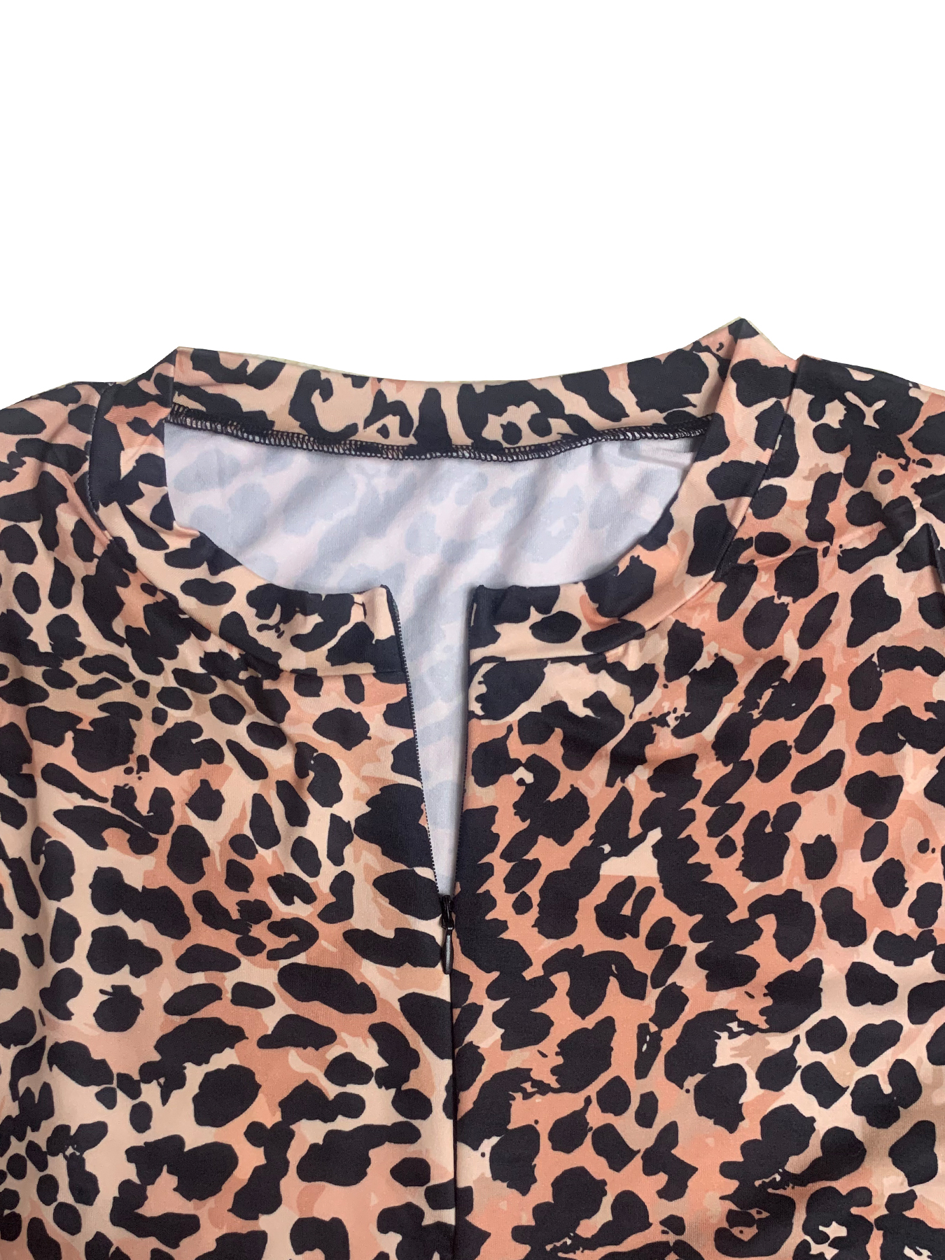Modieuze sexy jumpsuit met V-hals en lange mouwen met luipaardprint en ritssluiting