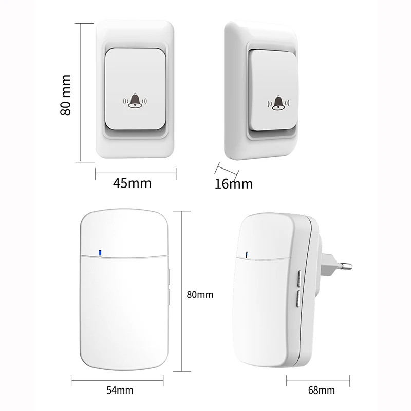 Wireless Doorbell No Battery required Waterproof Self-Powered Door bell Sets Home Outdoor Kinetic Ring Chime Doorbell