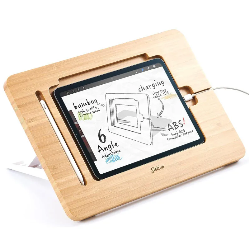 Sturdy Walnut Color Painting Wooden Desktop Tablet/Pad Stand for IPad Holder Writing and Drawing Home Office Gadget