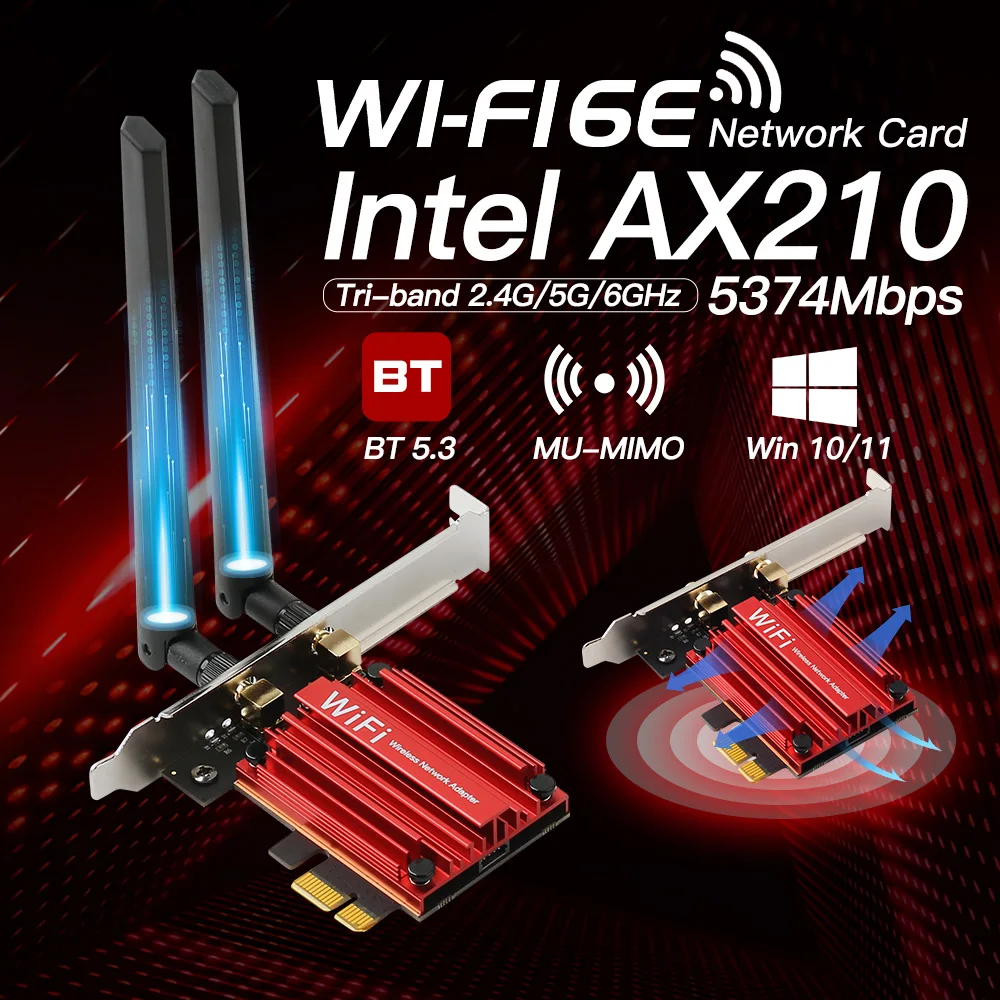 Беспроводная сетевая карта AX210NGW 802.11AX PCIe, 5374 Мбит/с, Wi-Fi