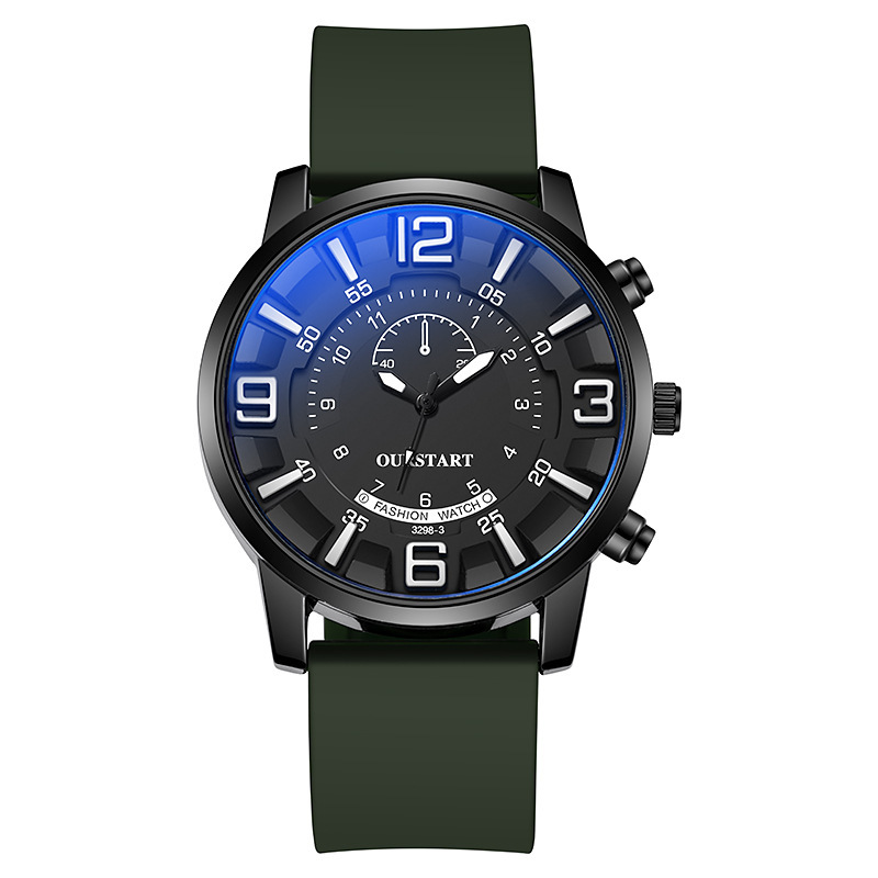 Fashionable casual stereoscopic digital blue glass quartz silicone watch for men