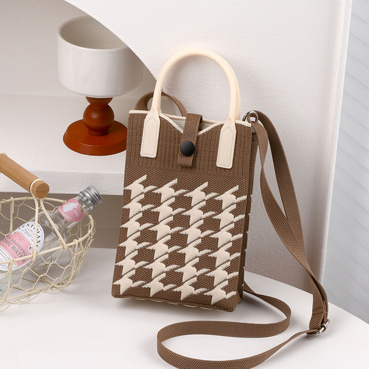 Gebreide Crossbody Telefoontas Modieuze Casual Handtas Verstelbare Schouderriem Kleine Niche Enkele Schouder Handtas