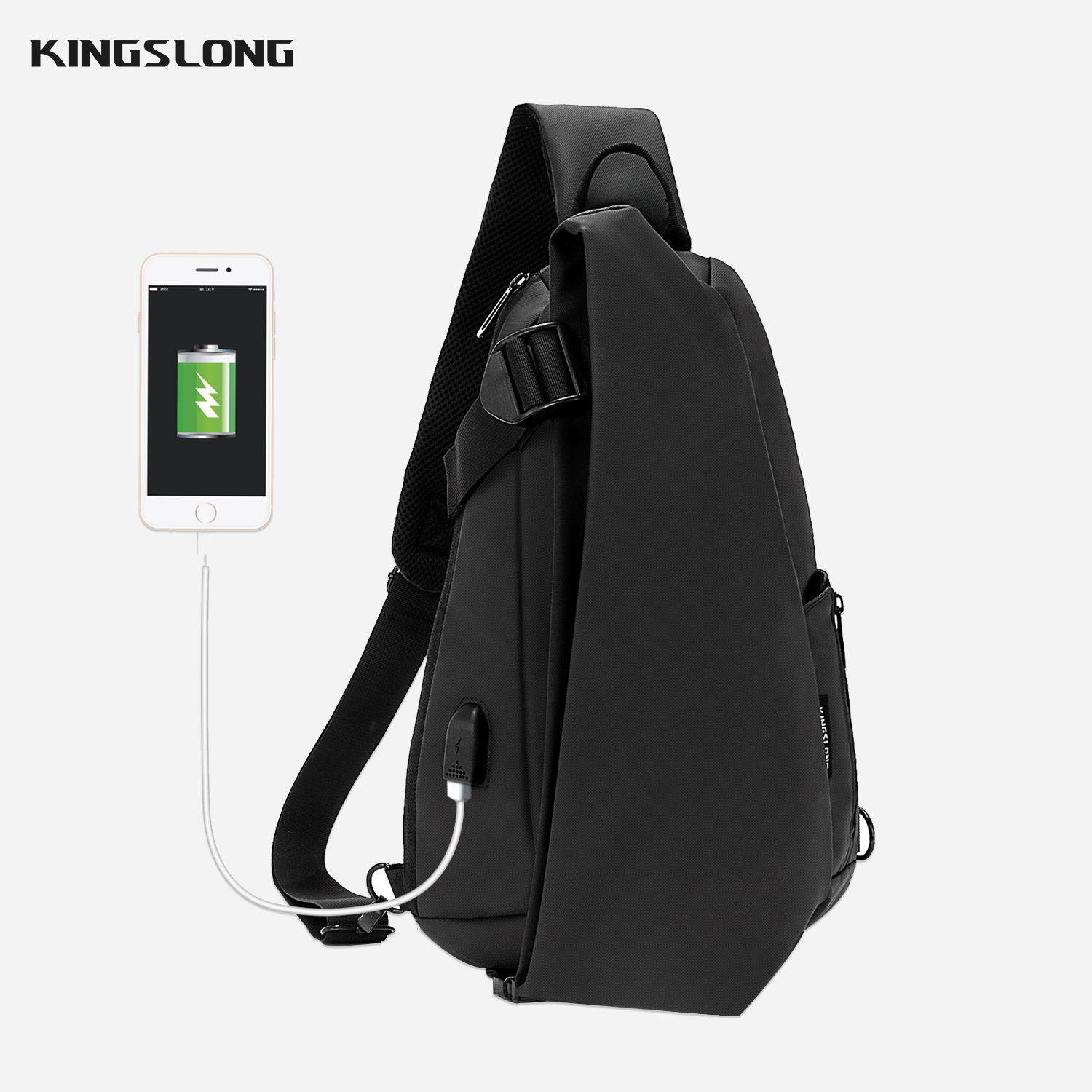 KINGSLONG, bolso deportivo para el pecho para hombre, bolso de hombro, bolso para IPad, bolso cruzado informal fresco multifuncional de alta capacidad con puerto USB
