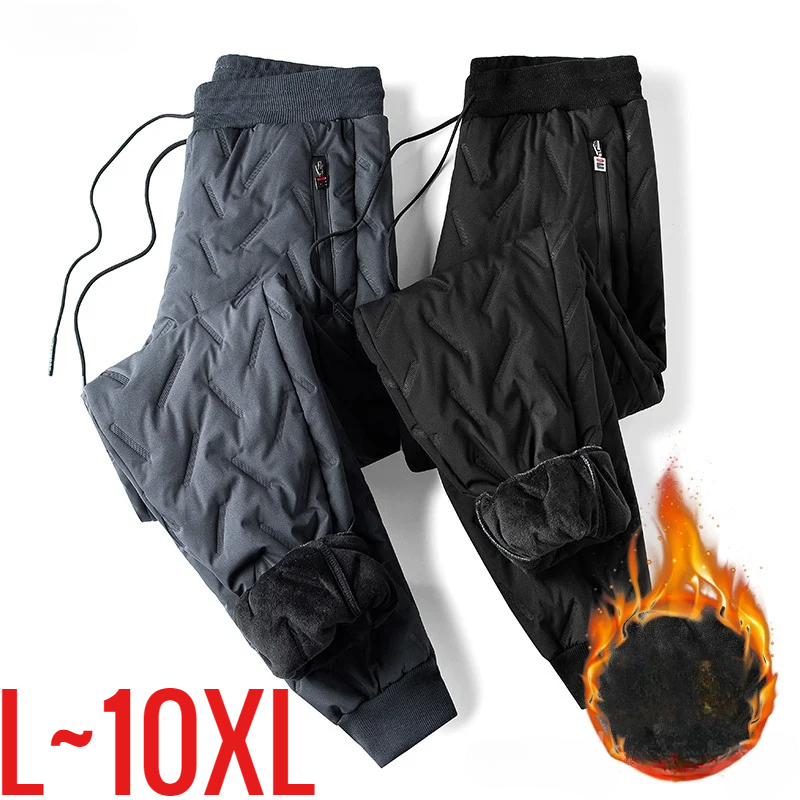 Novo tamanho grande calça de inverno dos homens grosso velo forrado jogger algodão acolchoado quente calças de trabalho masculino mais grande moletom 9xl 10xl outono