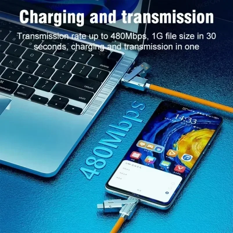 4 In 1 120W USB Type C to Type C PD Cable 3 IN 1 PD 100W Fast Charging Data Cable For iPhone Samsung Xiaomi Data Charging Wire