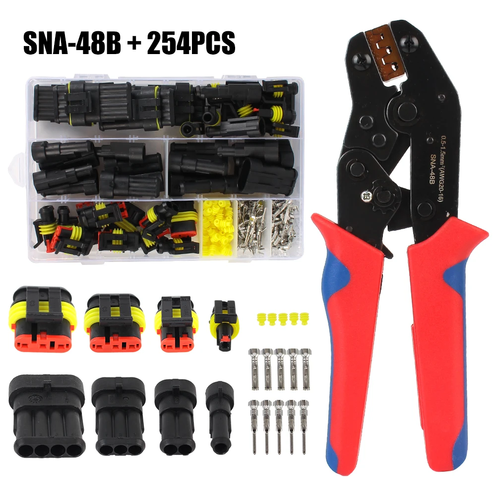 Conectores de Cable de coche, 254 Uds., 1/2/3/4 pines, SNA-48B, alicates de prensado, terminales de enchufe, accesorios automotrices impermeables para barco y caravana