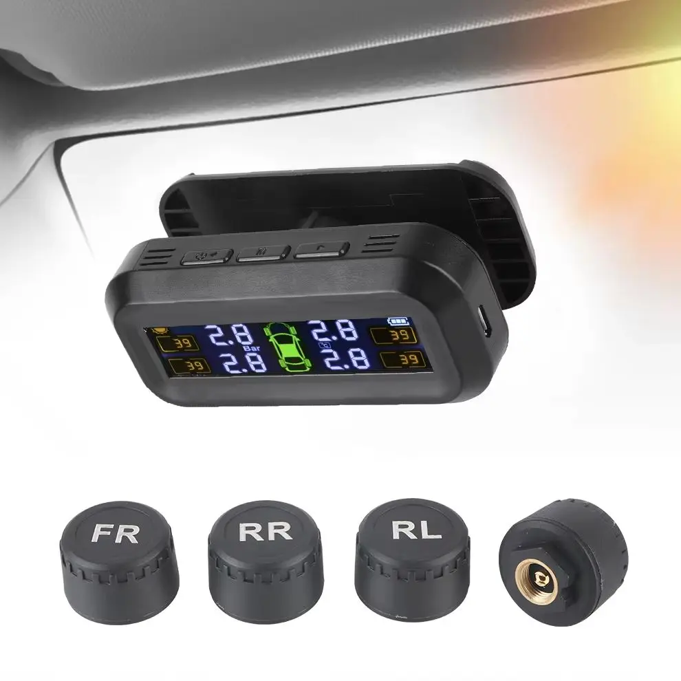 Sistema de supervisión de presión de neumáticos, advertencia de temperatura, nueva versión de batería externa C, sensores solares TPMS, Monitor de presión de neumáticos de coche