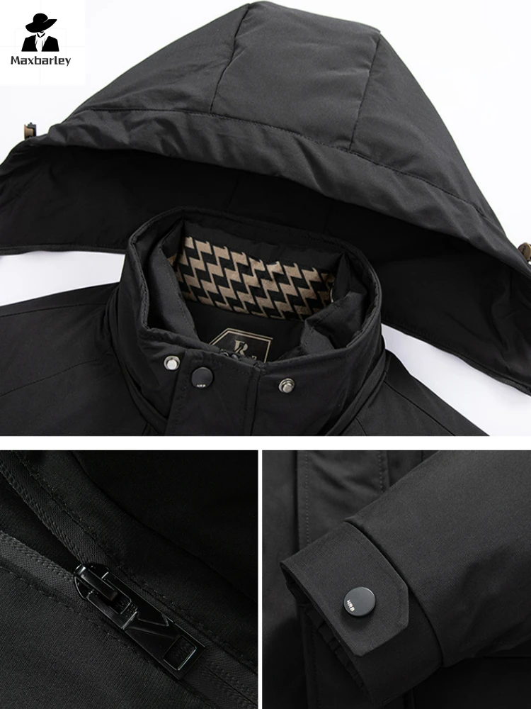 Herren-Winterjacke, modisch, dick, warm, 3-in-1, abnehmbarer Graphen-Innenfutter, Daunen-Baumwollmantel, Herren-Business-Mantel mit Kapuze, wasserdichter Parka