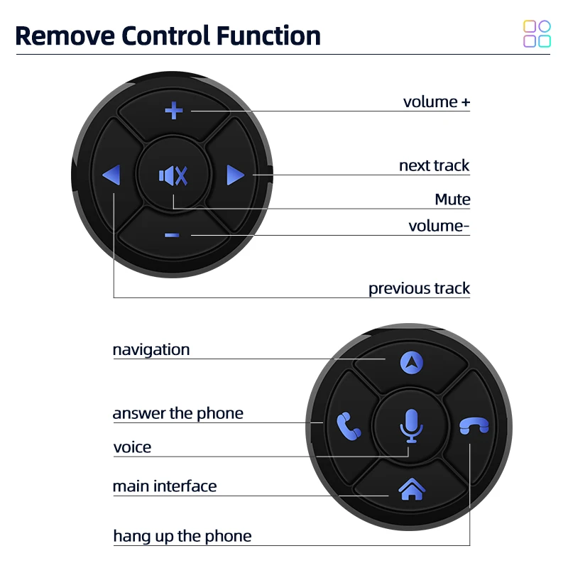Junsun Universal Car Wireless Steering Wheel Control Button for for Android Autoradio 8 Key Functions Cup Shape With LED Light