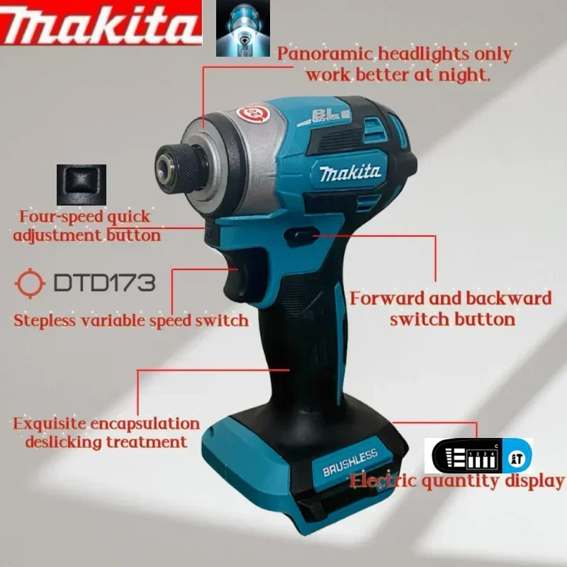 18V DTD173 Cordless Screwdriver Electric Key Wrench Torque Toos Impact Gun Power Tools Wireless Drill Free Shipping