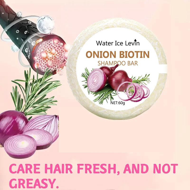 Onion and Biotin Shampoo Stick - 60g, Suitable for All Hair Types, Moisturizing and Smoothing, Rich in Rosemary Extracts