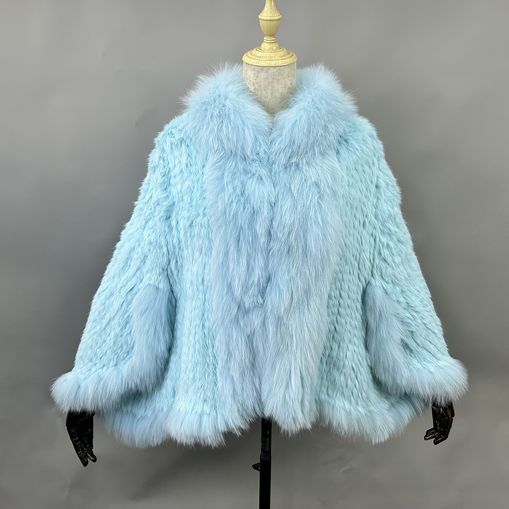 Herfst Winter Dames Echte Gebreide Konijnenbont Sjaals Vossenbont Kraag Vrouwen Bont Pashmina Wraps Bruids Cape Jas Jas Jas