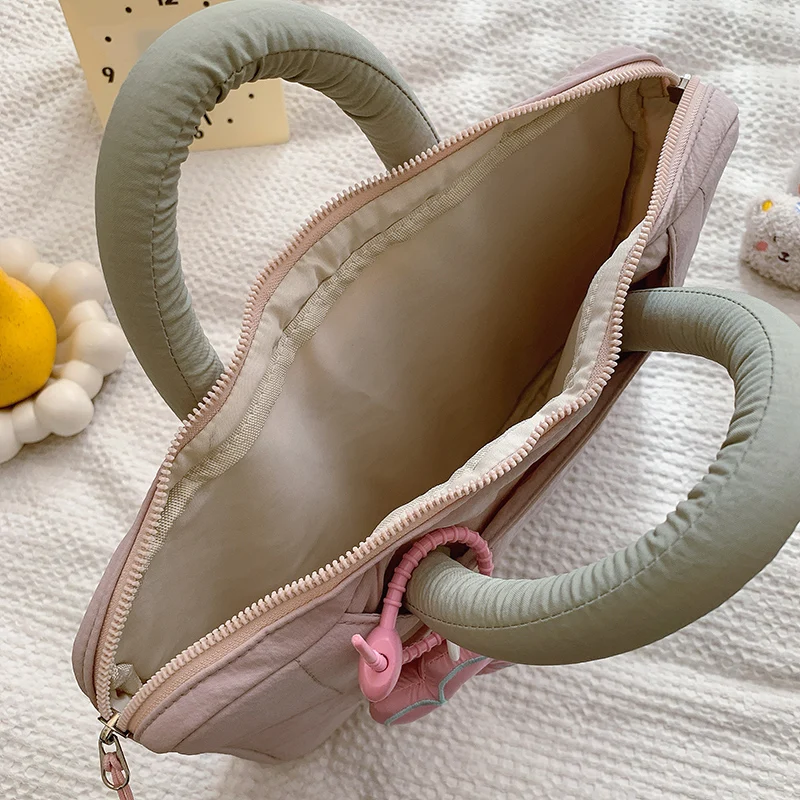 Borsa per laptop da donna imbottita in cotone alla moda da 14 pollici, borsa per tablet, design in colori a contrasto, valigetta semplice e carina