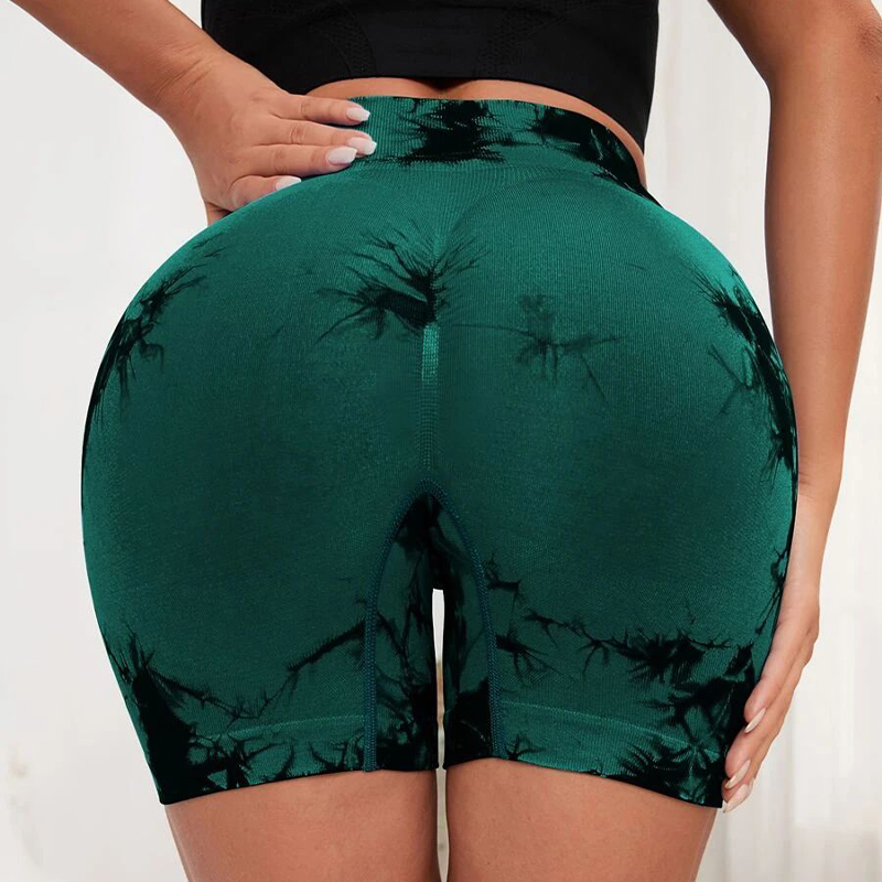 Damen Tie-Dye Hip Lift Yoga Shorts Übung hoch taillierte plissierte Hip Lift Hose