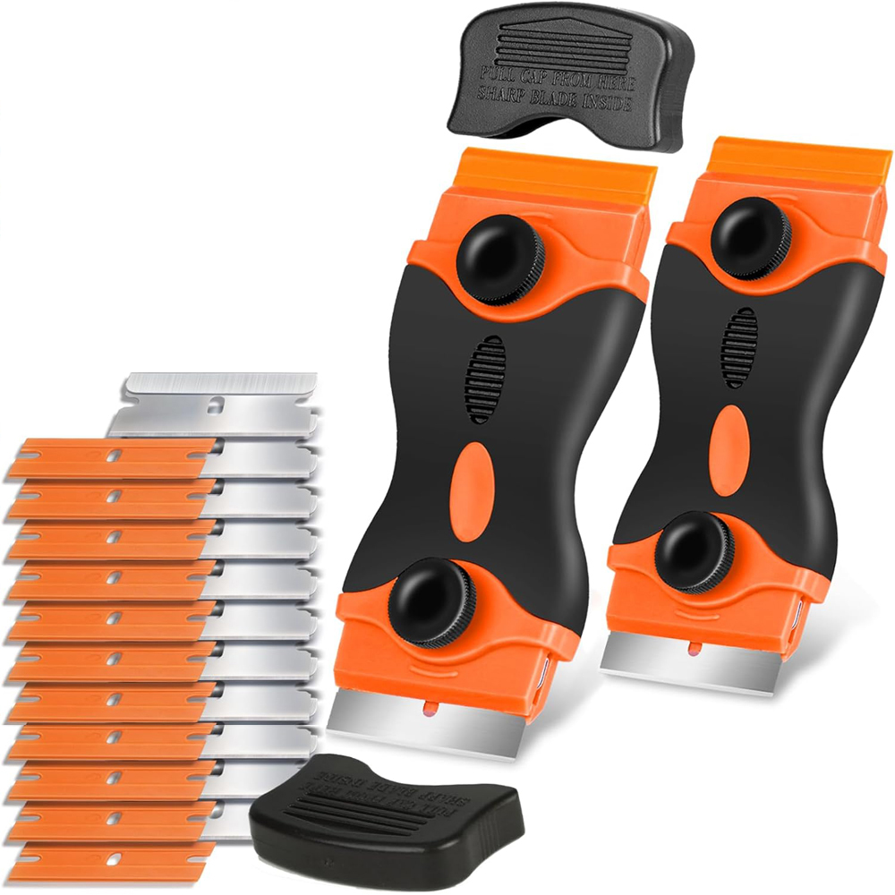 Rascador de hoja de afeitar, herramienta removedora de raspador de afeitar de doble filo con cuchillas de afeitar para etiquetas, pegatinas, calcomanías, eliminación de tinte de vinilo