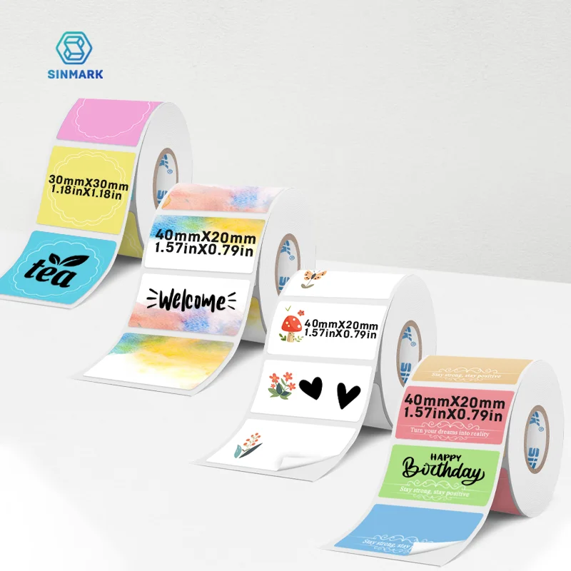 2 rouleaux/ensemble étiquettes couleur papier autocollant thermique nuages étiquettes imperméables mignon à la main bricolage autocollants utilisation pour imprimante de poche cadeau