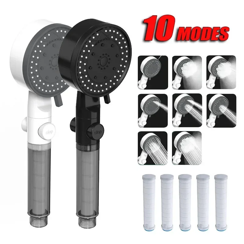 10-Modus-Duschköpfe Hochdruckfilter Duschköpfe One Touch Stop Badezimmer Handheld wassersparendes Sprühgerät Badezimmerzubehör