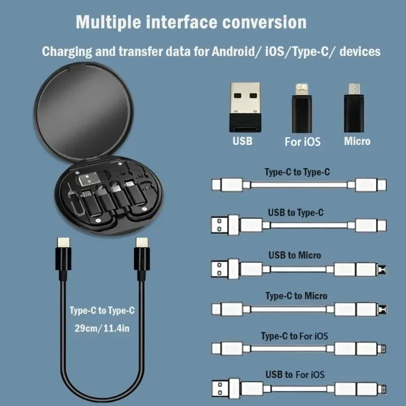 PD 60W Multifunktionale USB Typ C Datenkabel Set Schnelle Lade Für IPhone Xiaomi Ladegerät Lagerung Box Adapter Karte pin Reise Box