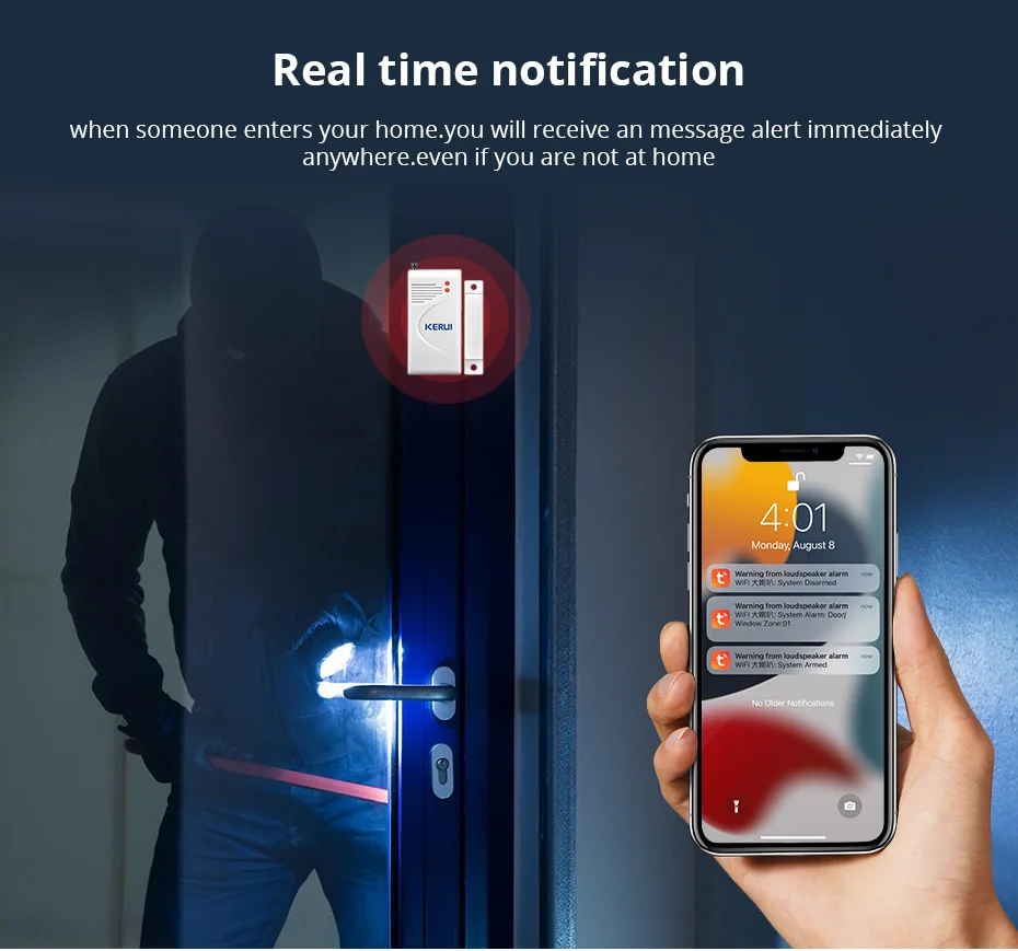 KERUI 120db Loudly Speaker Siren Alarm System WIFI Tuya Home Security Alarm With Motion Detector Door Sensor for House Burglar