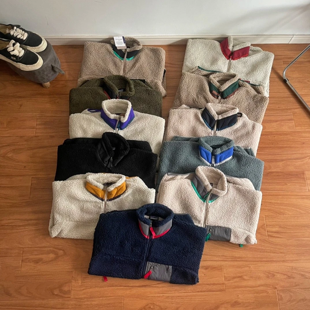 Veste unisexe en polaire d'agneau coupe ample – Col montant, multicolore, manteau polaire chaud avec poches rétro contrastées pour un usage décontracté