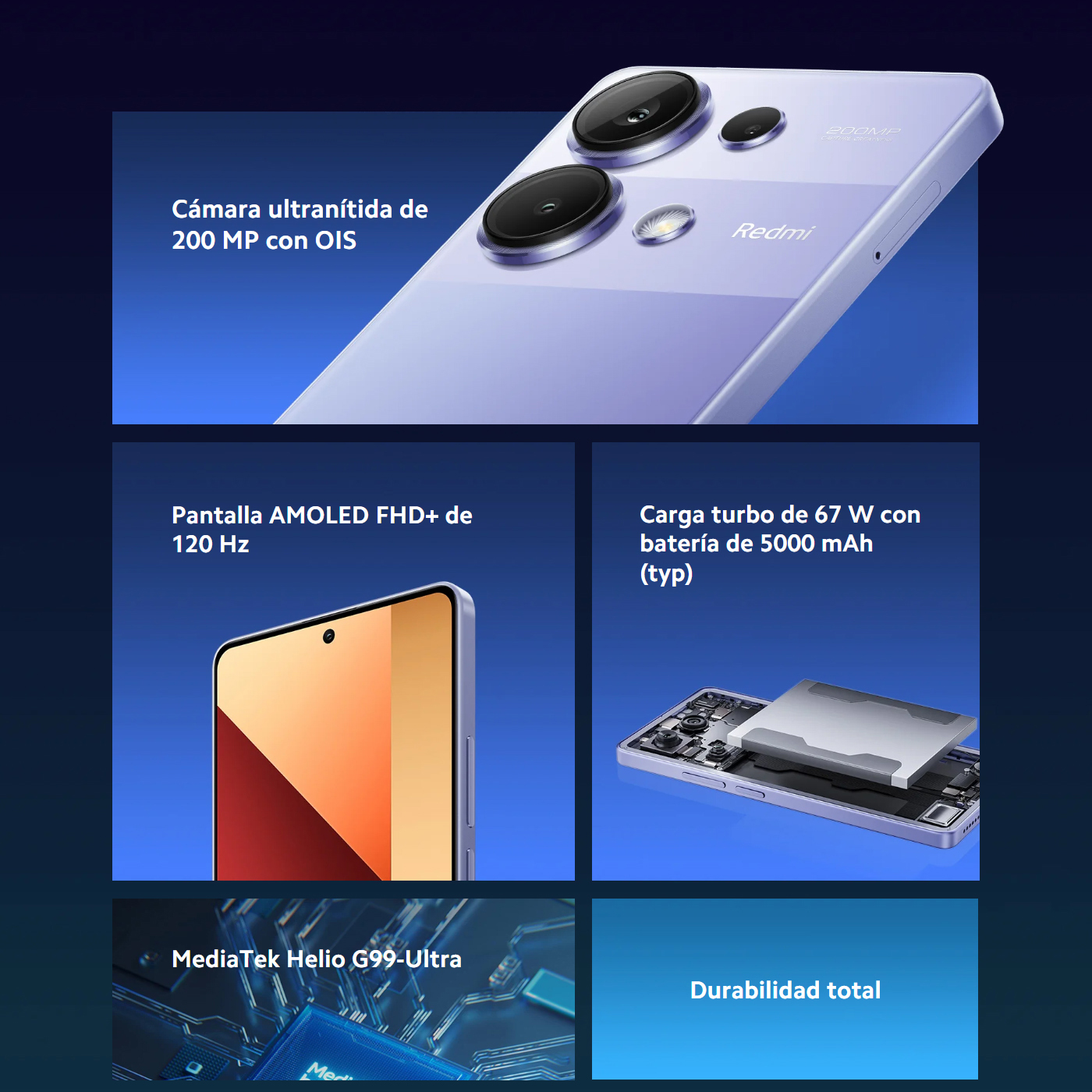 Xiaomi Redmi Note 13 Pro 4G Smartphone, MediaTek Helio G99 Ultra, Pantalla AMOLED de 6,67" y 120Hz, Camera Triple de 200MP, Carga rápida de 67W