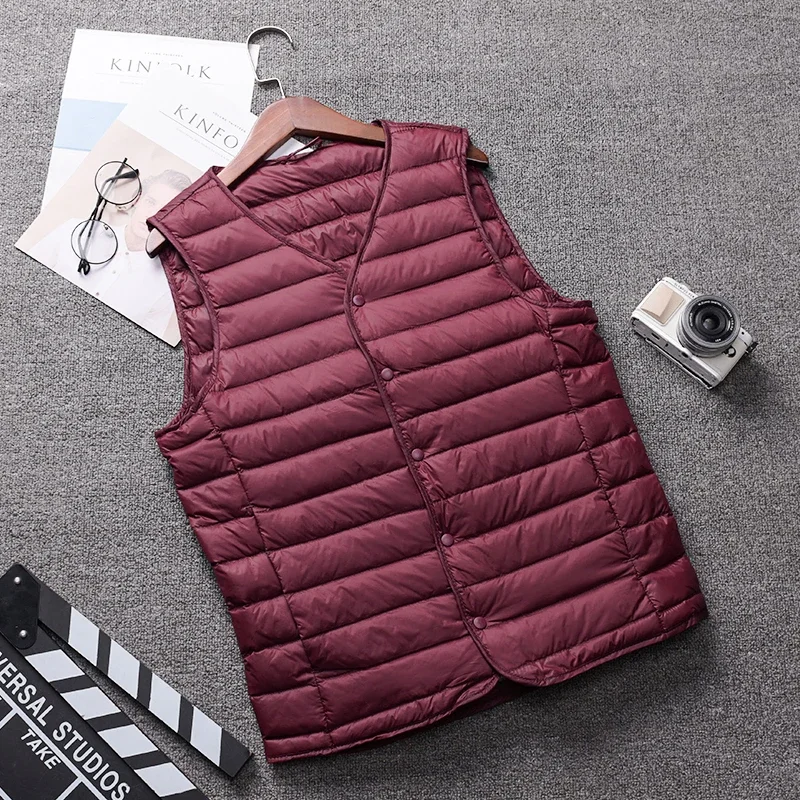 Schinteon Männer Licht Unten Weste Gielt Casual Weste Frühling Herbst Weiße Ente Unten Jacke Männlichen V-ausschnitt Ärmellose Mantel Liner Weste