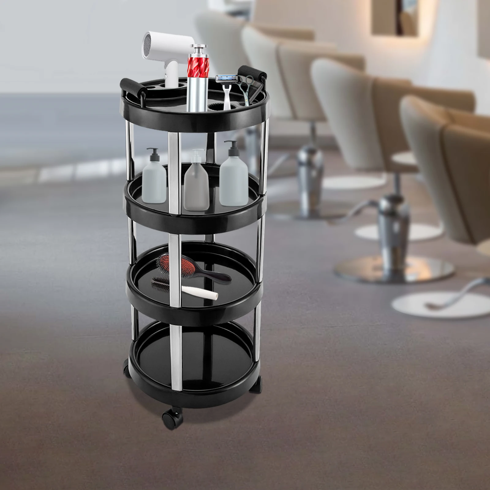 Carrello mobile per salone di bellezza a 4 livelli, parrucchiere, barbiere, carrello per capelli, organizer per cosmetici