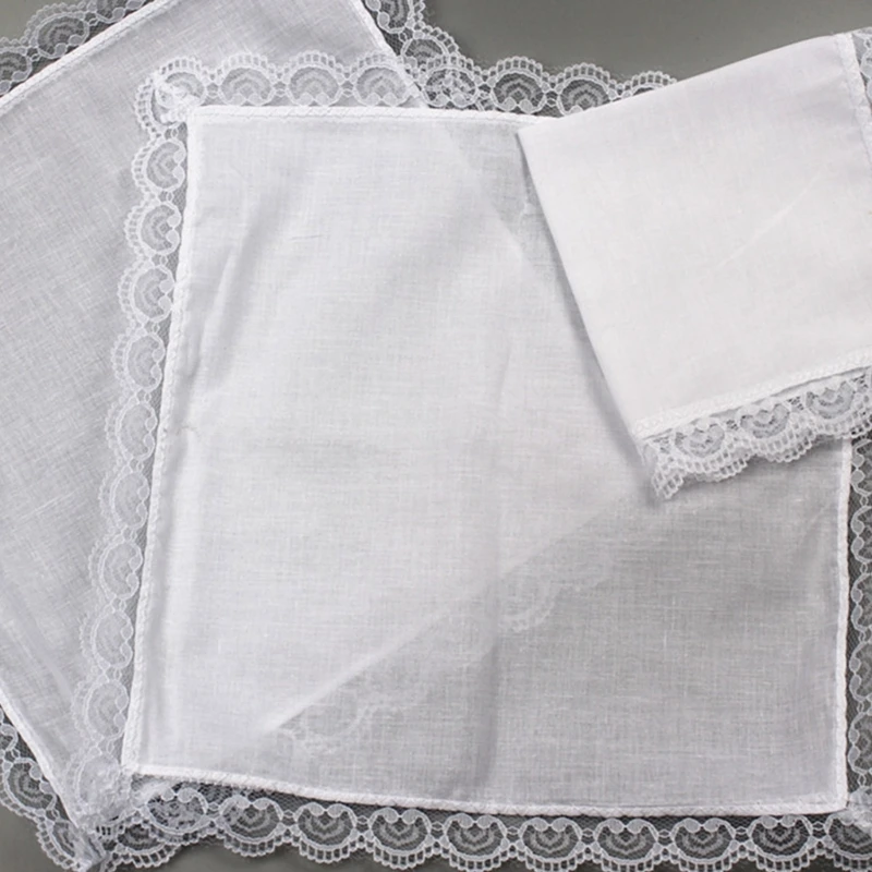 화이트 Hankie 여성 손수건 코튼 레이스 트림 슈퍼 소프트 워셔블 Hanky ​​가슴 타월 포켓 레이스 트림 손수건