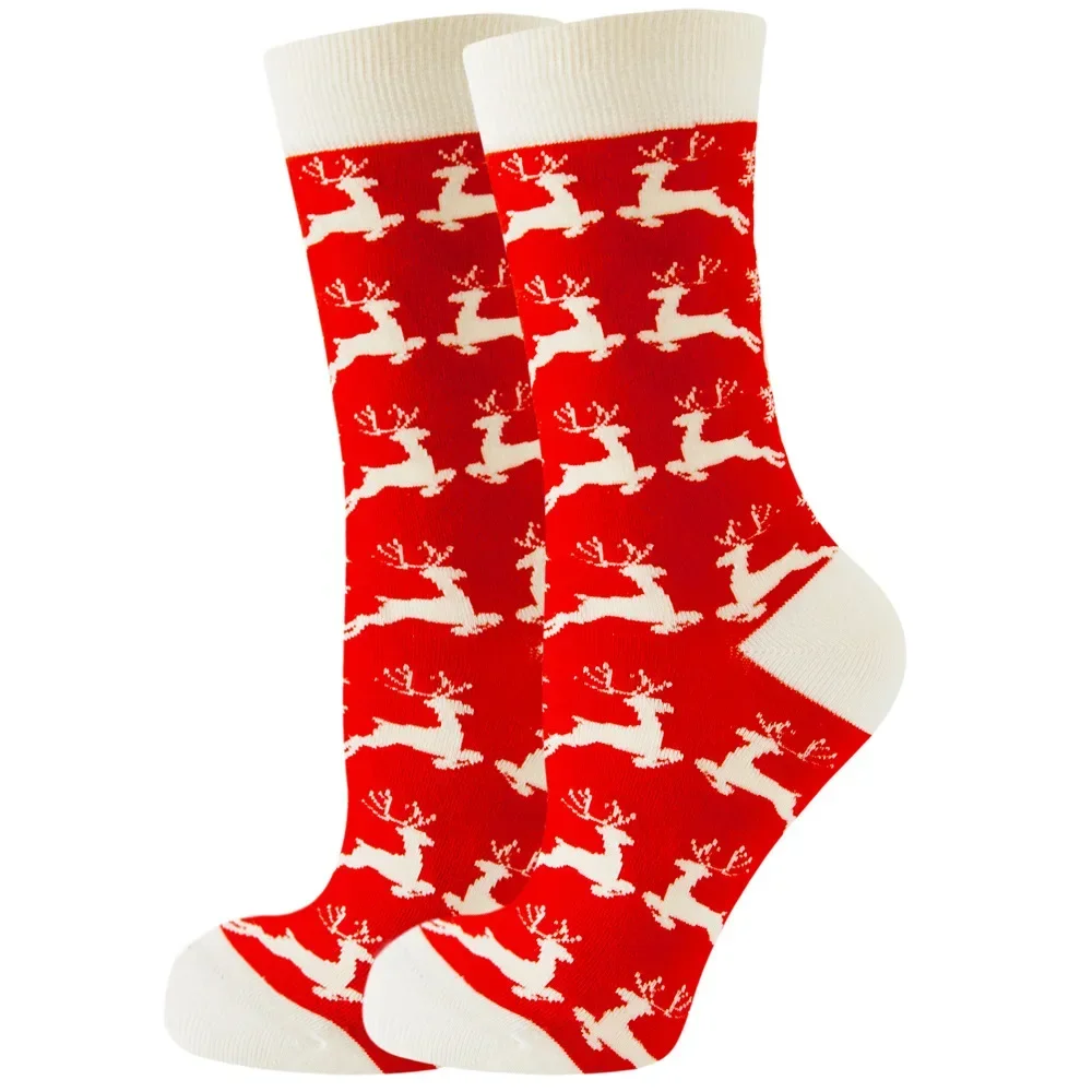 Calcetines de Navidad para mujer, interesantes calcetines navideños de Papá Noel, copo de nieve, alce, calcetines felices de algodón, calcetines interesantes de Año Nuevo para hombre