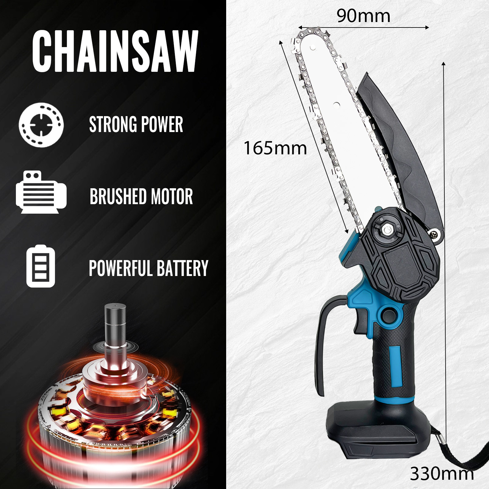 Akku-Kettensäge für Makita 18 V Akku 6 Zoll tragbare Mini-Kettensäge 3000 U/min zum Baum-/Zweig-/Holzschneiden