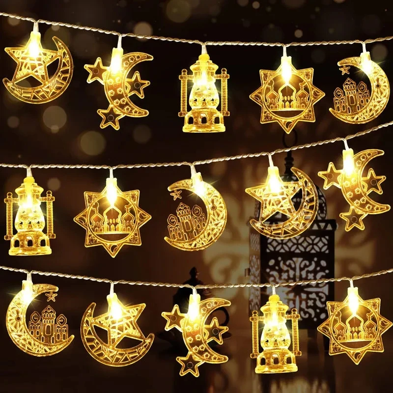 Guirnalda de luces LED EID Mubarak, 1,5 M, 10LED, Islam, Festival musulmán, fiesta, luna, estrella, castillo, linterna, Ramadán, decoración del hogar, nuevo, 2024