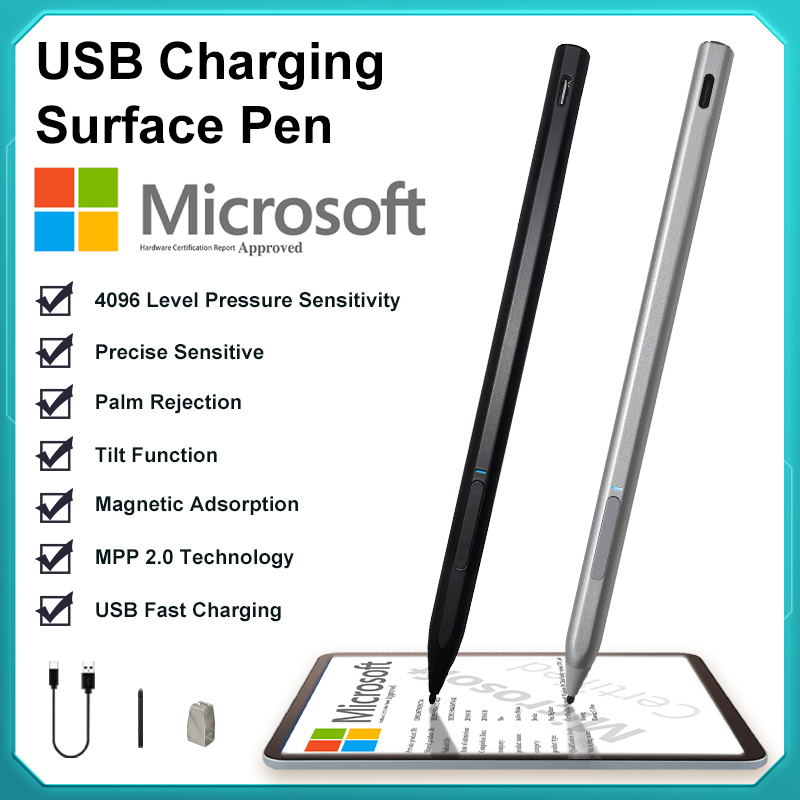 Caneta Stylus para Surface USB-C Carregamento 4096 para Microsoft Surface Pro 8 7 6 5 4 3 X/Surface 3/Go 3 2/Laptop 4 3 2/Libro 3 2 1