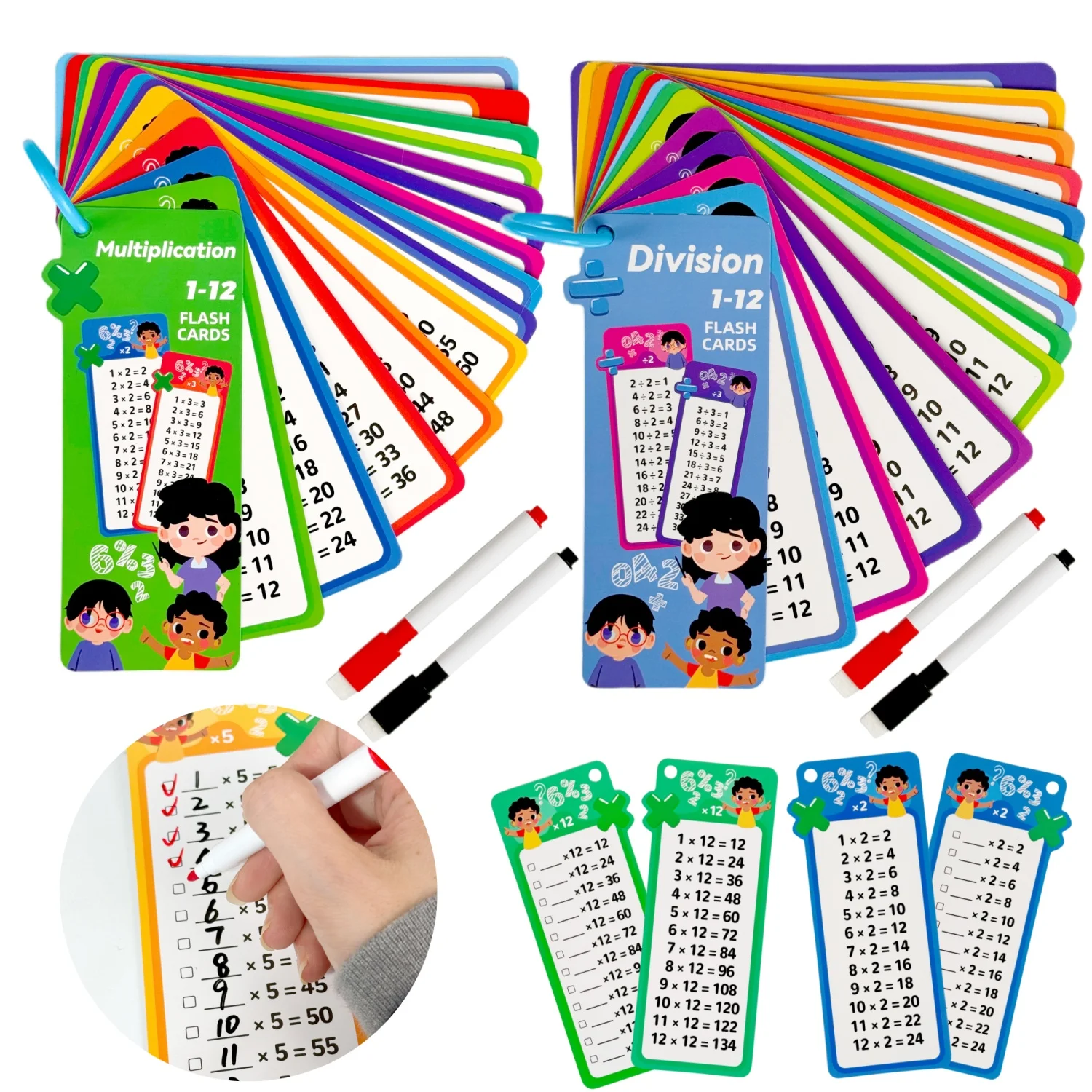 Schede flash per apprendimento digitale, addizione, sottrazione, moltiplicazione, divisione, frazioni, memoria della formula matematica, 15 carte, due giocattoli per l'apprendimento con penna cancellabile