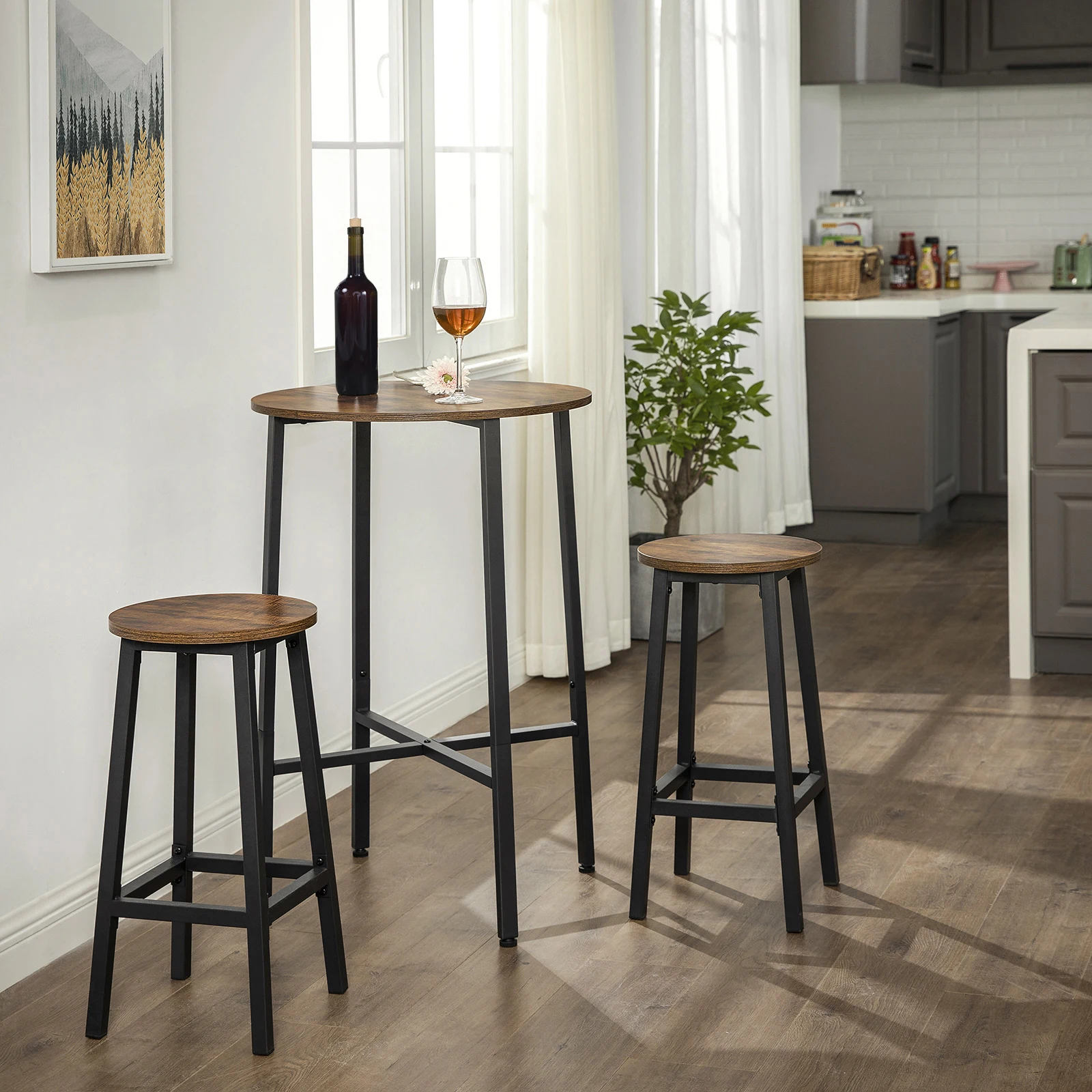 VASAGLE Bar Stools Set of 2, Kitchen Stools, Bar Chairs with Metal Frame and Footrest, Easy to Assemble