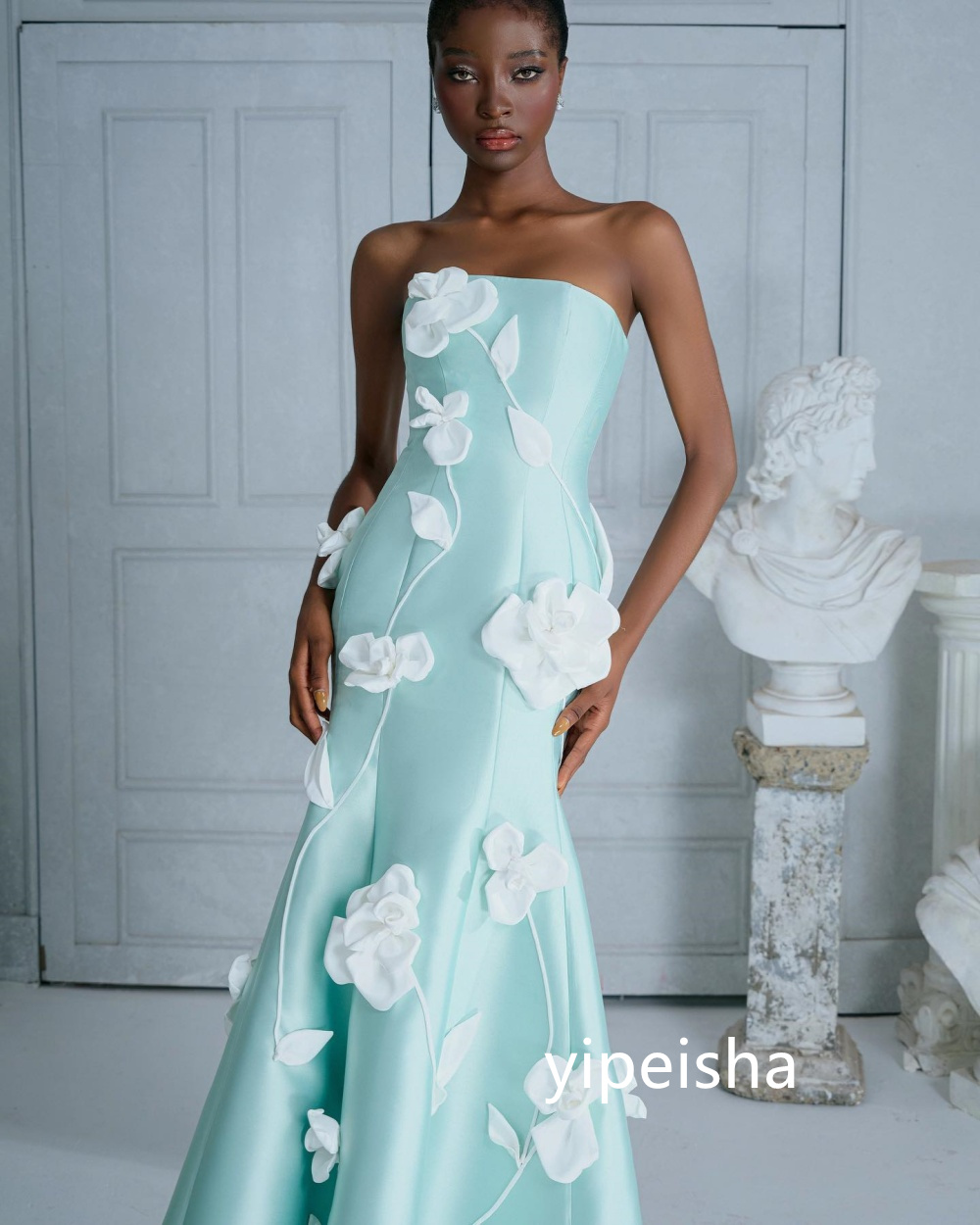 Personalizado estilo moderno flor a linha sem alças hi-lo vestidos de baile pastrol unisex estilo chinês formal casual simples fas