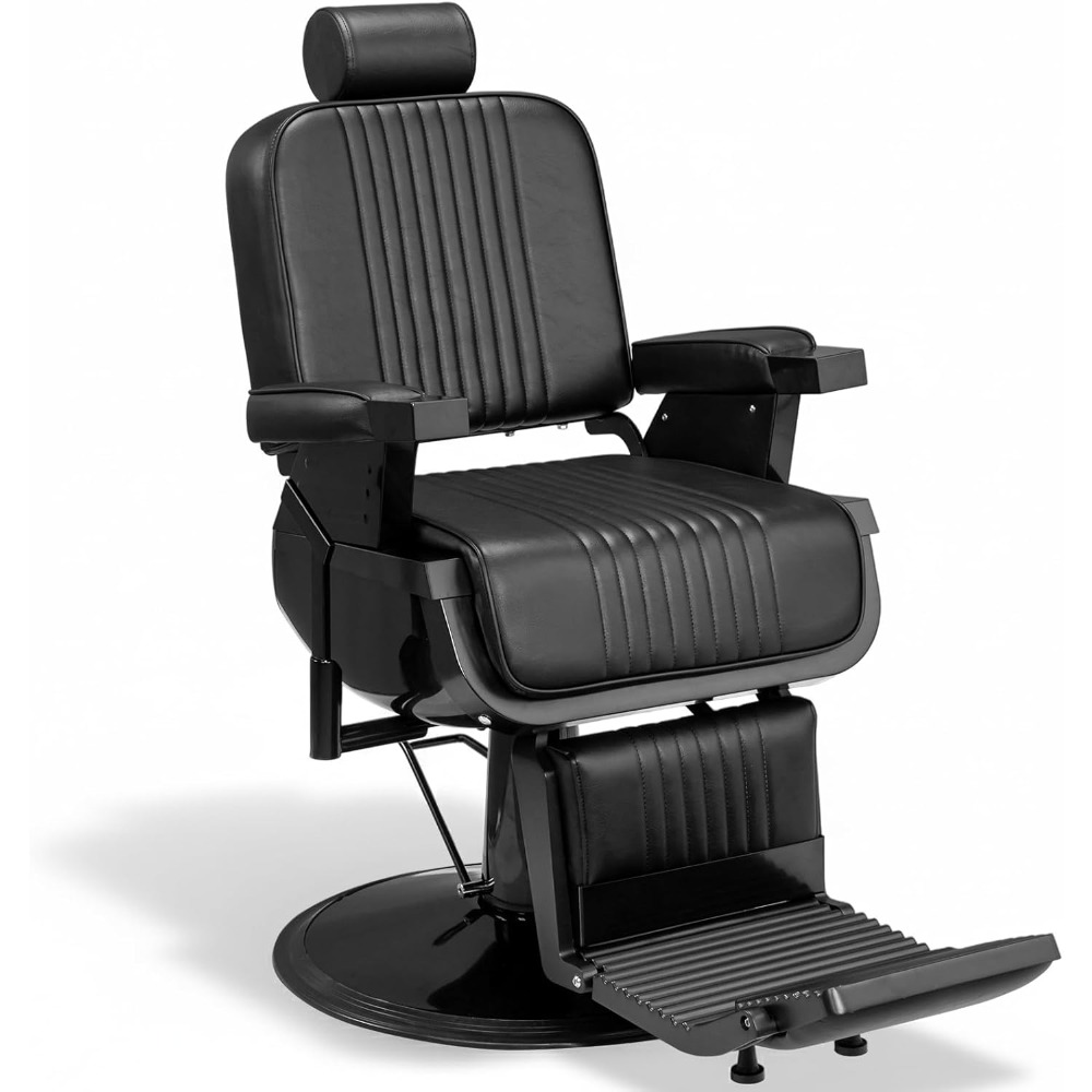 Heavy Duty Vintage Barber Chair | Hydraulic Reclining Salon Chairs for Hair Stylist | Footrest & Headrest, Adjustable Height