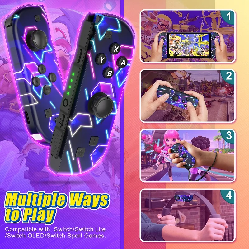 Work Perfect For Nintendo Switch/Oled/Lite For Joycons BT Controller W/ Turbo Vibration Gaming Accessories , NO Strap