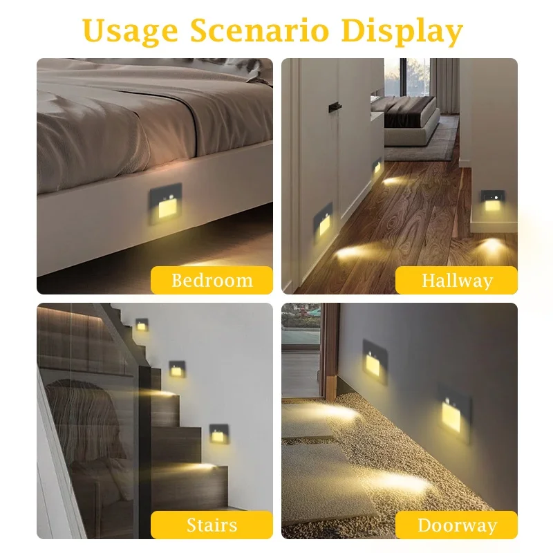 Sensor Detector de movimiento PIR, luz Led para escalera, lámpara con detección de movimiento humano infrarroja, escalones empotrados, escalera, decoración de dormitorio
