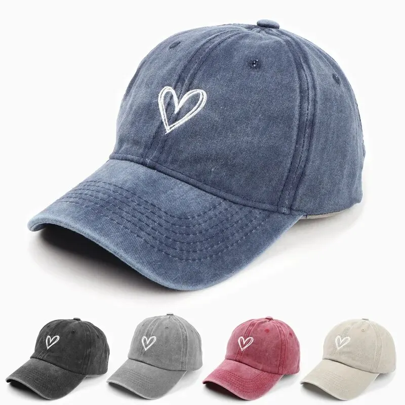 Vielseitige Pfirsich-Herz-Stickerei, gewaschen, alter Frühling und Sommer, Baseballmütze, Damen, dünnes Paar, weiche Top-Kappe, Herrenflut